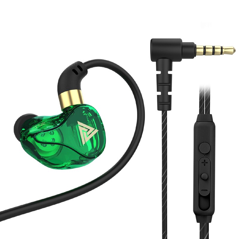 QKZ-Auriculares deportivos SK7 con controlador Dual, dispositivo de audio HD con conector de 3,5mm, micrófono, música, 3,5mm: Green With Mic