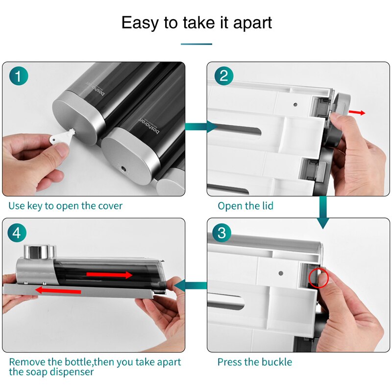 Sæbedispenser vægmonteret manual 3 kammer plastik 300ml transparent hvid badeværelse shampoo dispenser til brusebad hotelkøkken
