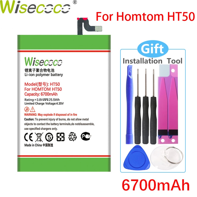 Wisecoco 6700mAh Battery For HOMTOM HT50 HT 50 Battery Cell Phone Built-in Battery Replace +Tracking Number