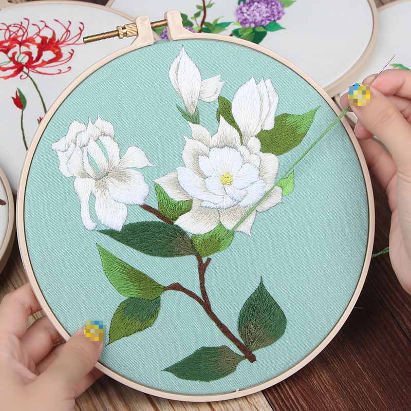 Handmade Chinese Flower Embroidery Kit with Hoop Needlework Cross Stitch Swing Meet Sets Art Handcraft Painting Wall Decor