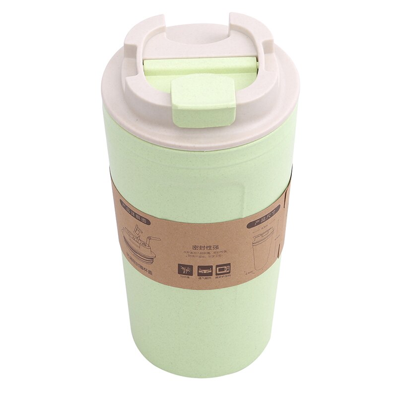 420Ml Bamboe Houtskool Fiber Milieuvriendelijke Tarwe Stro Cup Kantoor Reizen Koffie Cup Eenvoudige Grote Capaciteit Waterfles: green