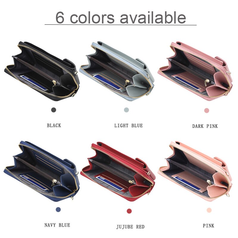 Plånbok kvinnor diagonal pu multifunktionell mobiltelefon kopplingsväska damerväska stor kapacitet resekorthållare passöverdrag