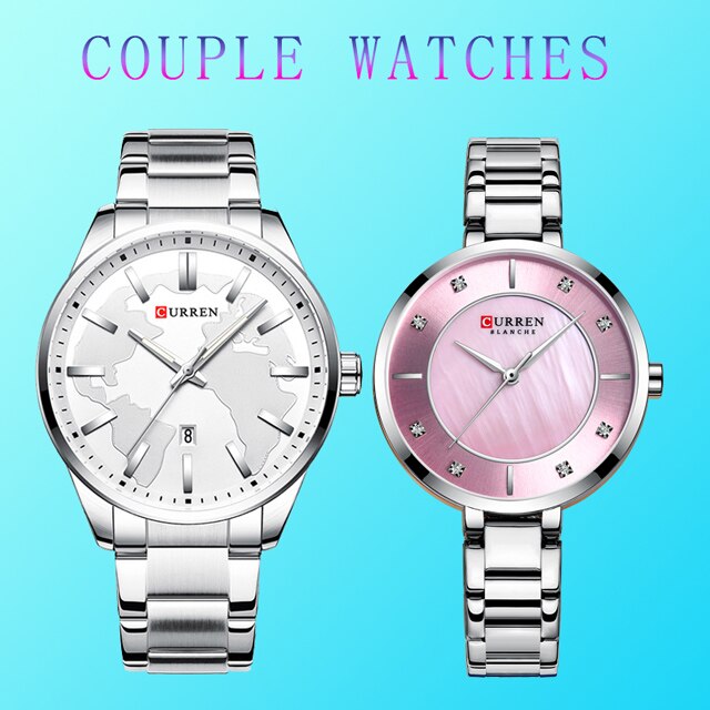 Curren paar horloges man en vrouw voor geliefden gouden roestvrijstalen jurk minimalistische horloge heren waterdicht relogio masculino: 8366- zilver