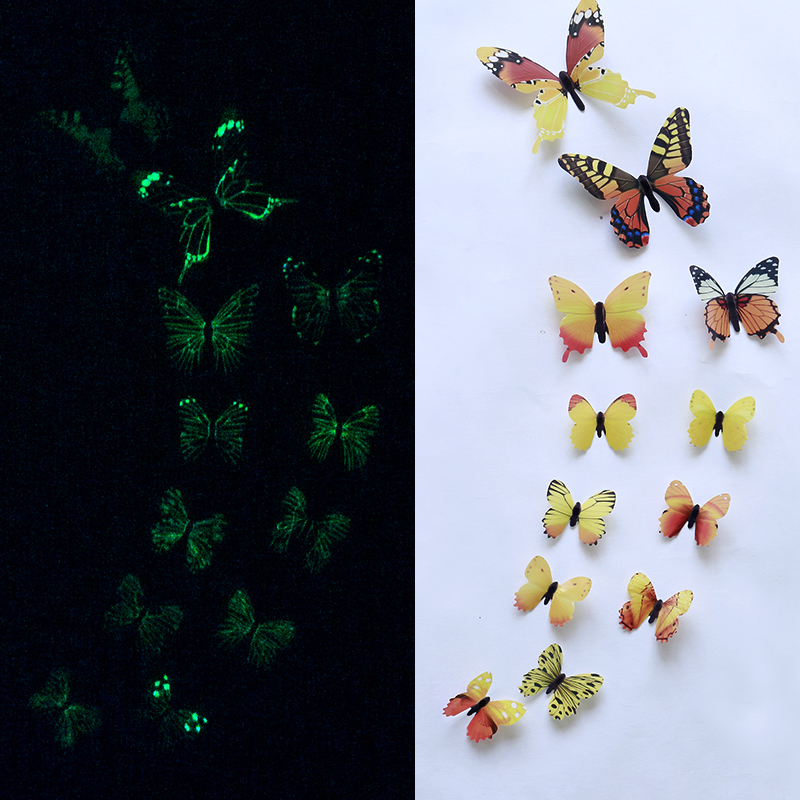 12 Stuks Kinderen Lichtgevende Muursticker Slaapkamer Vlinder 3D Thuis Stickers Voor Kids Party Decoration Glow In The Dark Speelgoed
