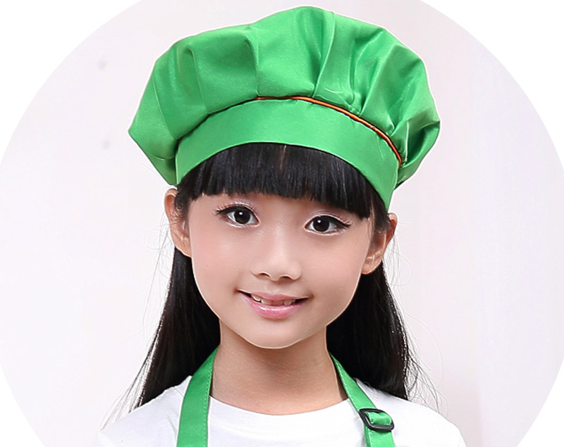 Sombrero de chico Chef para niños, gorro para hornear para niñas y niños, servicio de comida, gorros de trabajo de cocina, plisado liso, sombreros de pintura superior,: green
