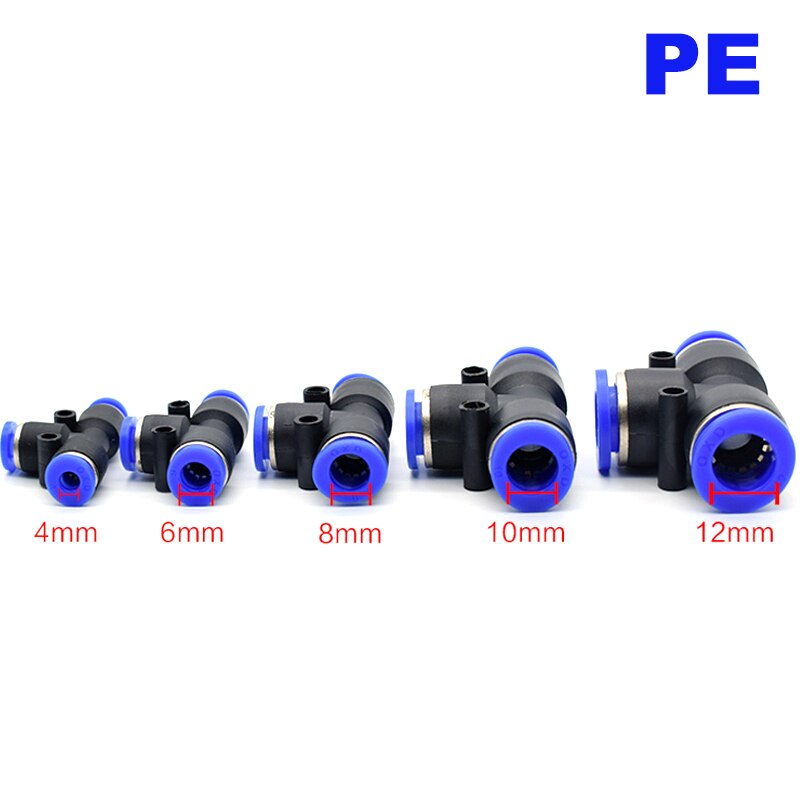 3 Way T shaped Tee Pneumatic PE 4mm to 16mm OD Hose Tube Push In Air Gas Fitting Quick Fittings Connector Adapters
