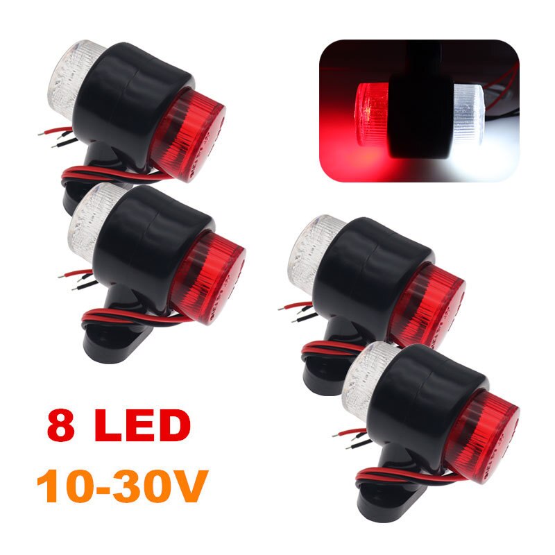 4 luces LED de 10-30V para coche, 8 luces LED rojas y blancas de doble indicador lateral, luces de advertencia indicadoras para remolque, camión, caravana, autobús, camión RV