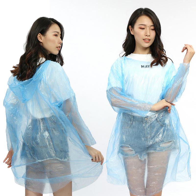 1pc Disposable Raincoat Hooded Silk Adult Rain Poncho Portable Plastic Outdoor Travel Hiking Camping Rain Coat Unisex Rain Gear