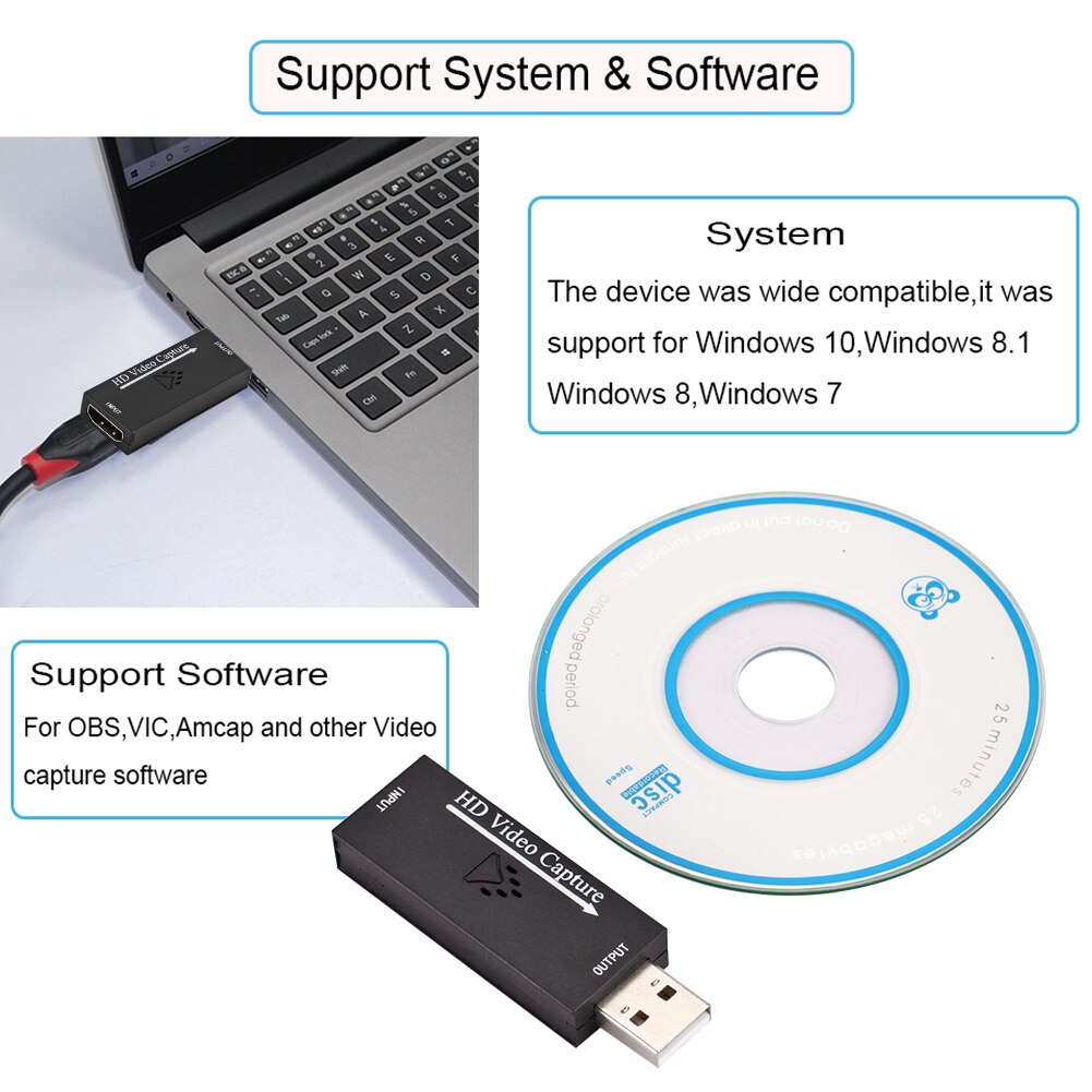 Video Capture Card USB2.0 Durable HDMI High-definition Live Recording Box For Gaming Teaching Video Conference