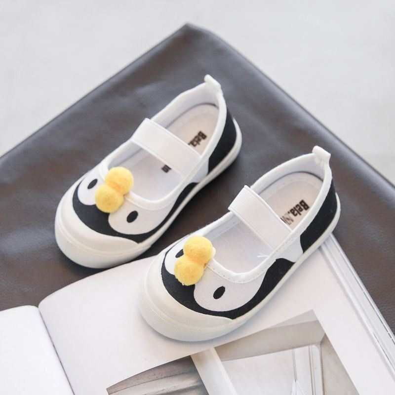 Kid Canvas Schoenen Cherry Meisjes Sneakers Baby Ademende Kinderen Katoen Casual Schoenen Pinguïn Cartoon Elastische Band Doek Schoenen
