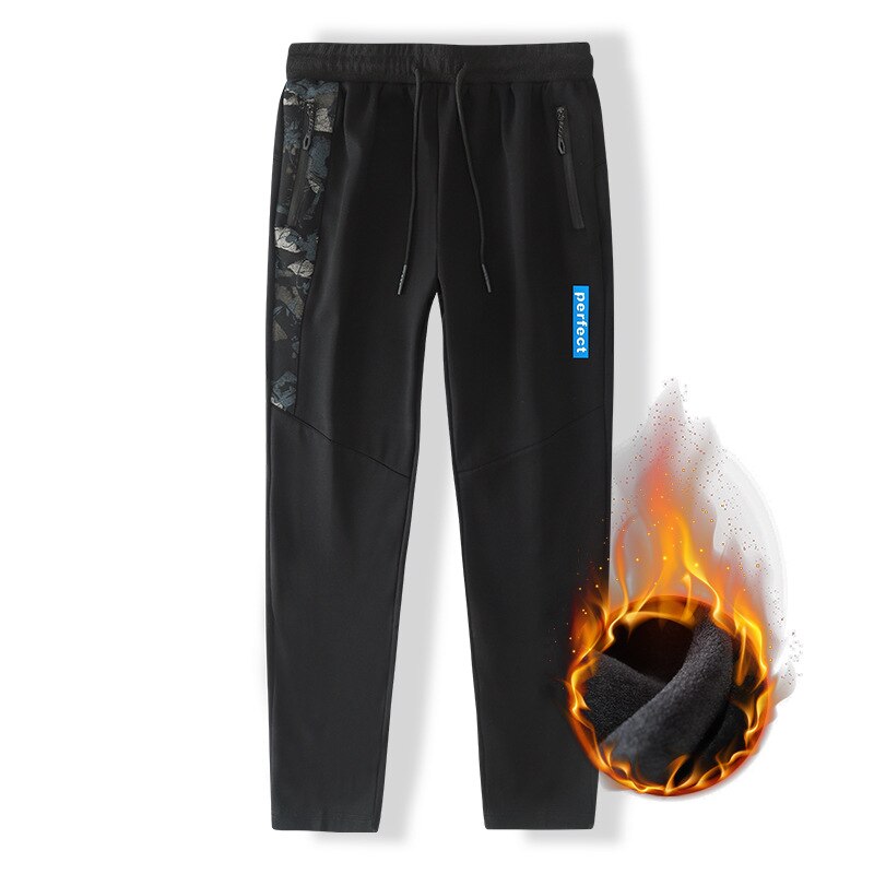 Vinter mænd sport bukser tyk fleece varm plus size løs joggingbuks løb jogger fitness træning afslappet bukse buks sportstøj: Sorte lige bukser / 8xl