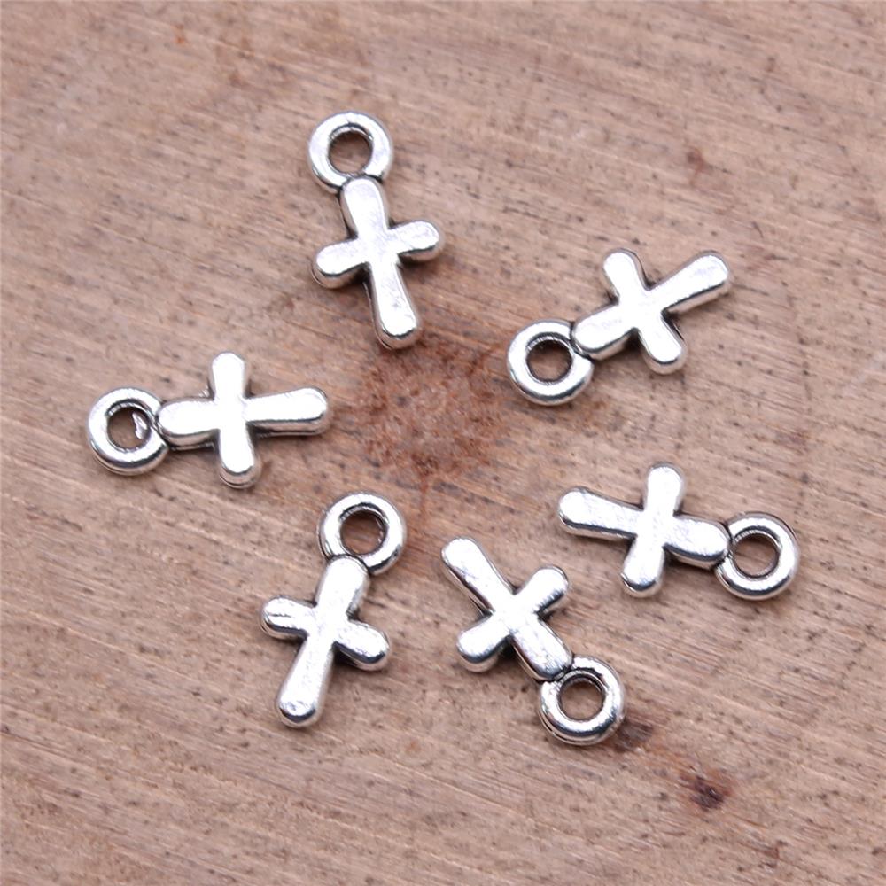 WYSIWYG 40 pz 10x 6mm Charms croce Charms per creazione di gioielli risultati gioielli fai da te ciondolo in lega Color argento antico