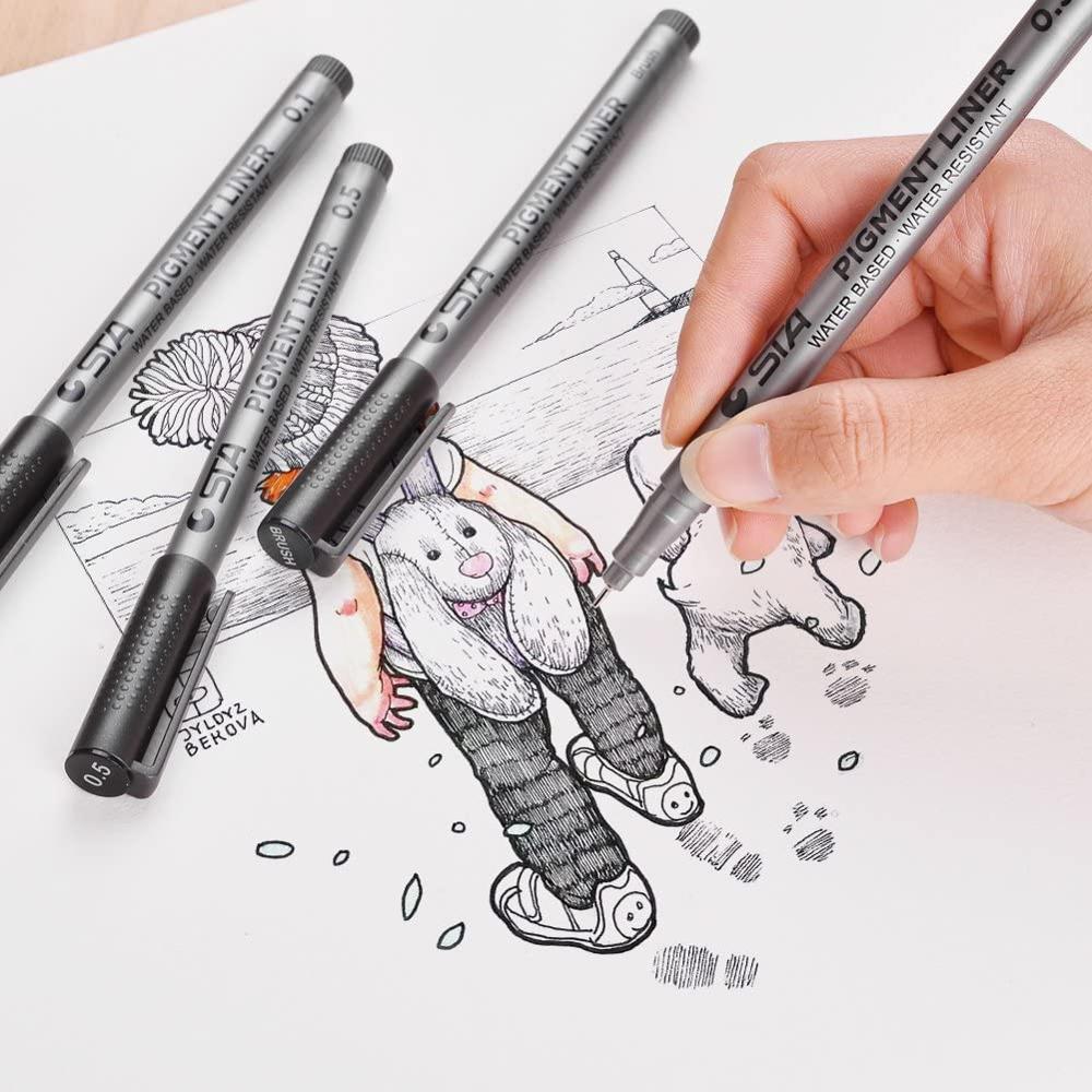 STA Fine ligne noir Pigment Liner pinceau stylo étanche archives encre Micro Fine Art marqueur pour dessin écriture manuscrite croquis 6986