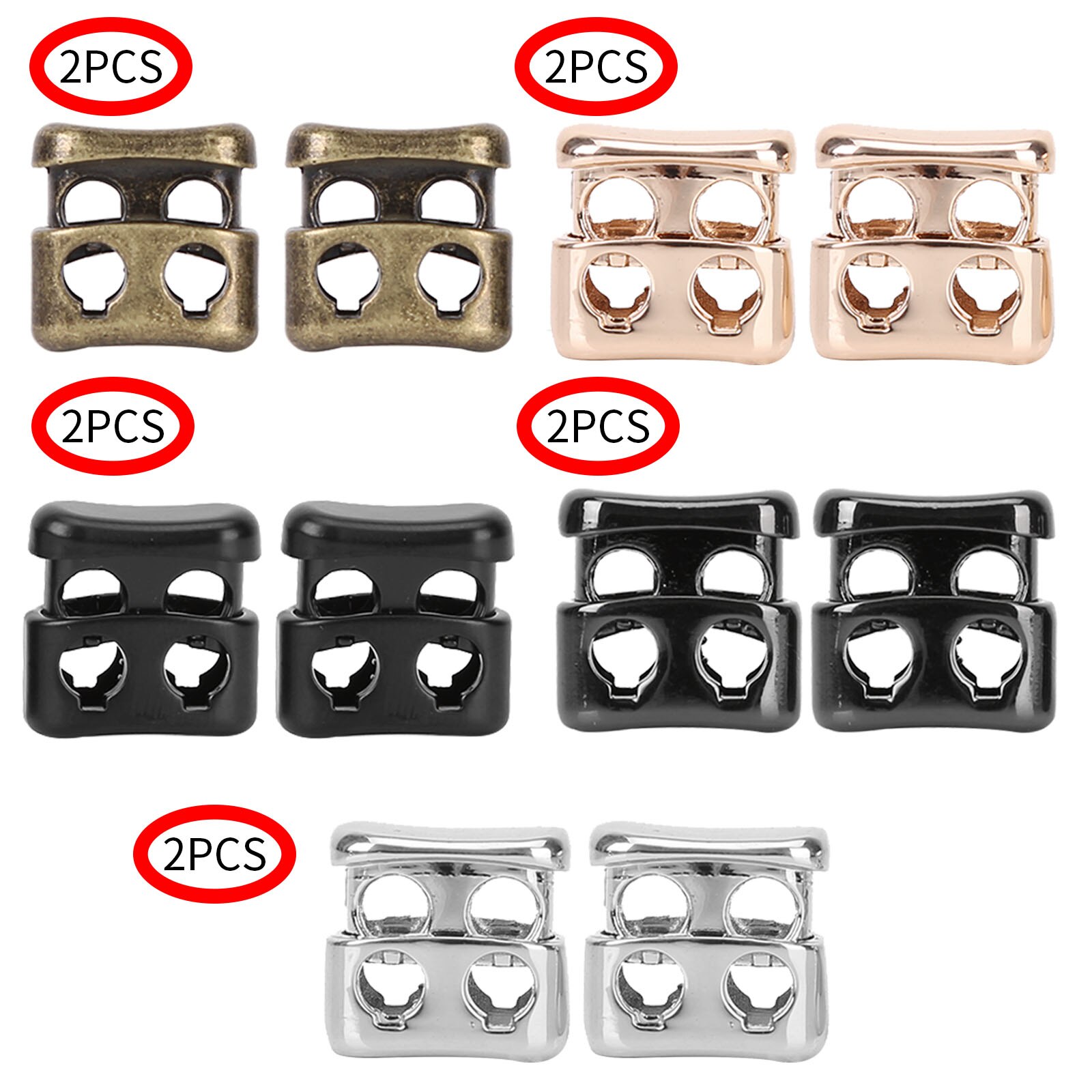 2Pcs Metal Cord Locks Bucket Shape Rope Ends Buttons Drawstring Toggles 2 Holes Lanyard Shoelace Fasteners DIY Paracord Stopper