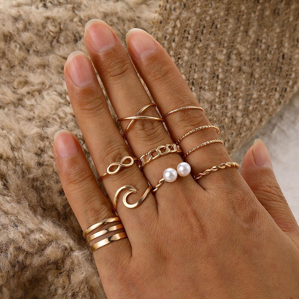 IFMIA 6 sztuk/zestaw Punk Ring Finger minimalistyczny gładkie złoto/czarny geometryczne metalowe pierścionki dla kobiet dziewczyn Party biżuteria Bijoux Femme: IF1570001841-1