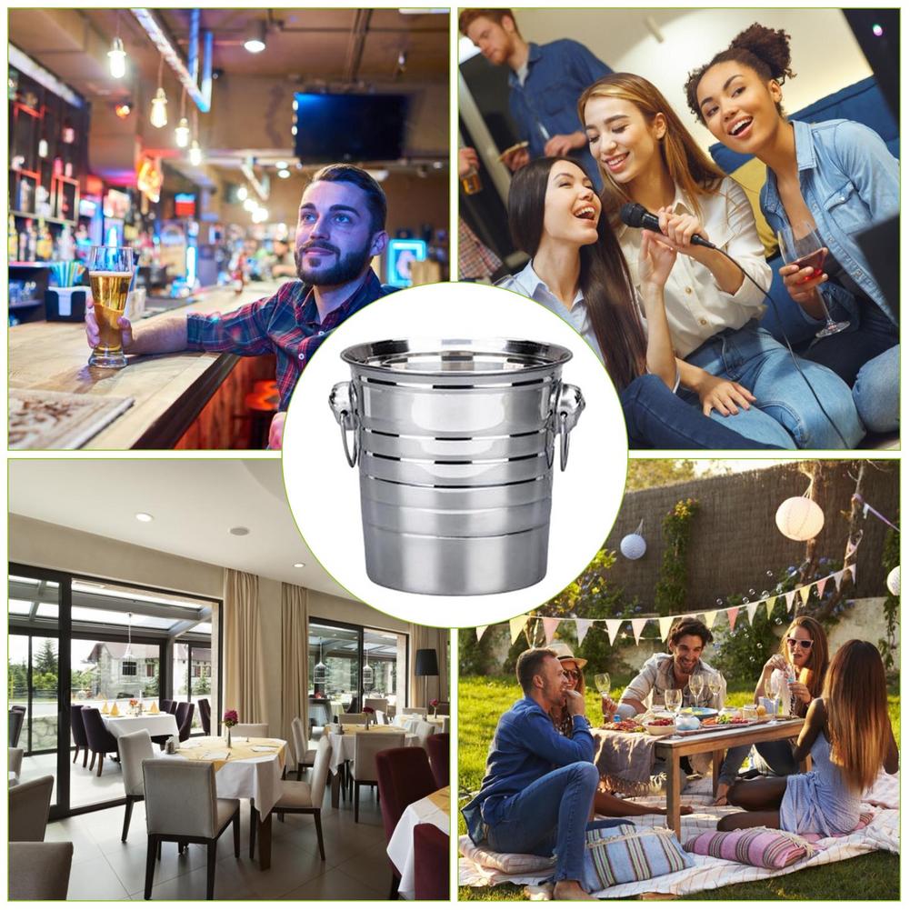 Ice Bucket Stainless Steel With Handles For Party Beer And Drinks Holds A Large Amount Of Ice Easy To Clean Nonslip And Stable