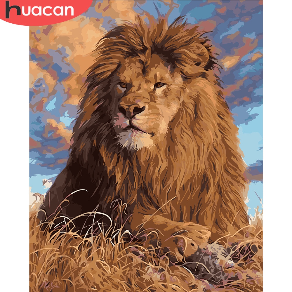 HUACAN Painting By Numbers Lion Animals Kits Pictures Drawing Canvas HandPainted DIY Oil Paint Home Decoration