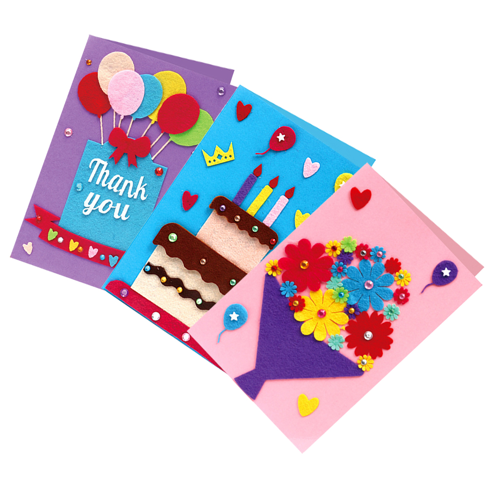 3 Pcs Card Making Kit Cloth Handmade Greeting Card Kit Art Crafts Card DIY Material for Children Kids Teens