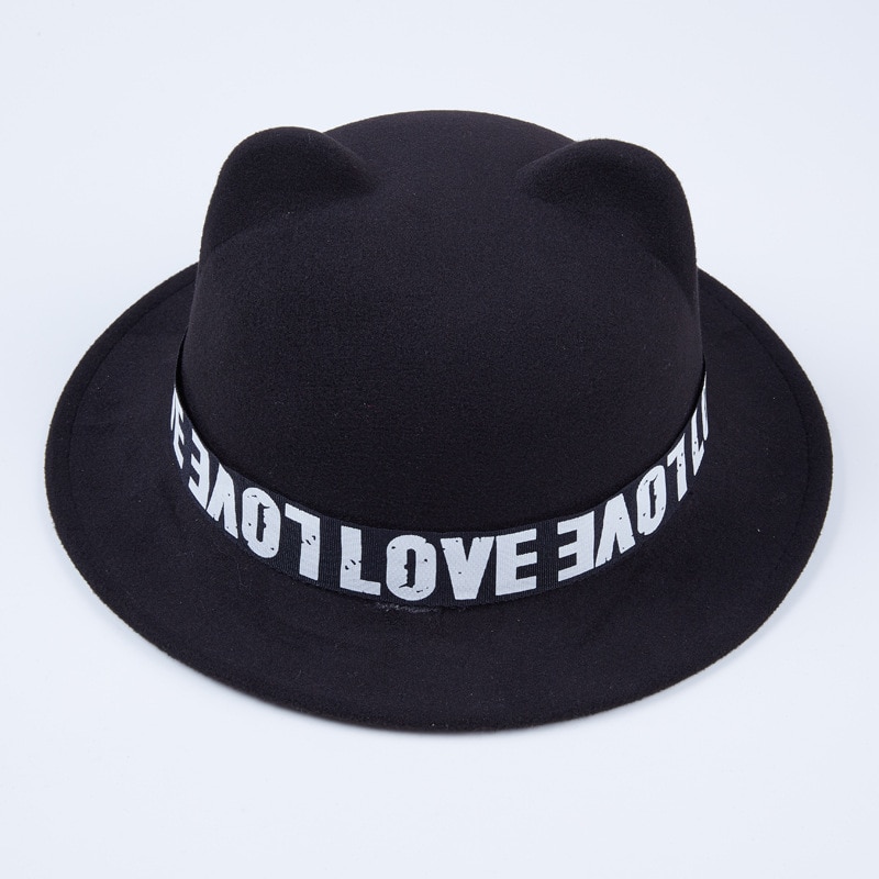 Sombrero de fieltro de lana con orejas de gato para mujer y niña, sombrero de ala ancha, de cubo, GH-214, para Otoño e Invierno