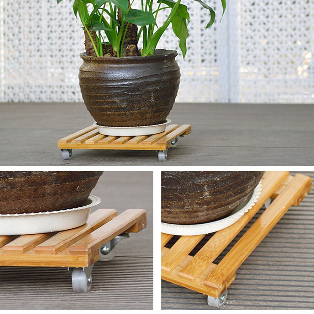 Moving Plant Flower Pot Base Roller Wood Square Tray With Wheel Movable Flower Holder Plant Stand Storage Rack For Home Garden