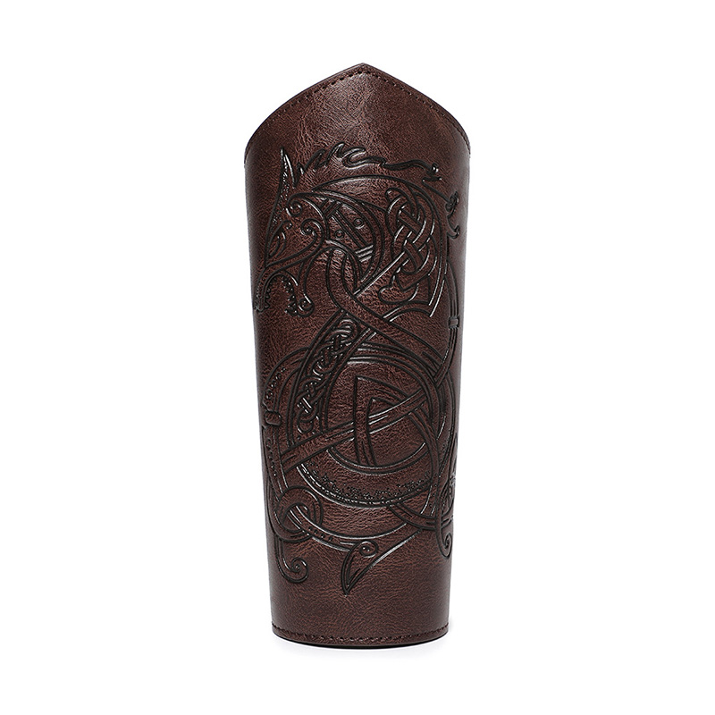 1 piece medieval pu leather arm guard gloves, medieval arm guards, punk arm guards, wrist guards for halloween, warriors, knights, cosplay: Khaki