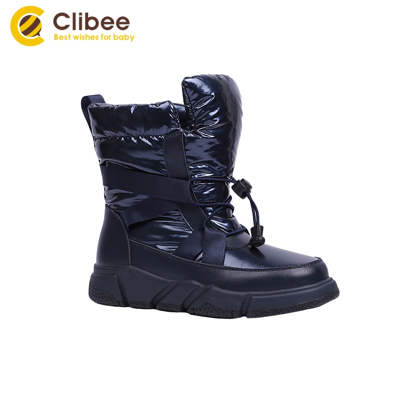 Clibee Meisjes Winter Sneeuw Laarzen Met Warme Wol Linning Grote Kinderen Platte Comfort Waterdichte Laarzen Met Ajustable Elastische Kant 32-37