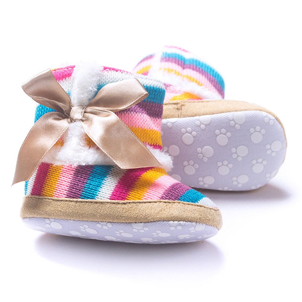 Infantil do bebê meninas arco-íris impressão arco macio sola botas de neve criança crianças menina macio berço sapatos inverno quente botas de algodão adequado para 0-18 m bebê meninas