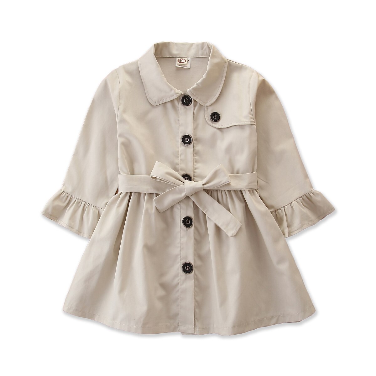 Fall Spring Kids Girls Trench Coat Solid Girls British Style Single-breasted Long-sleeved Trench Cardigan Clothes: C / 2-3 Years