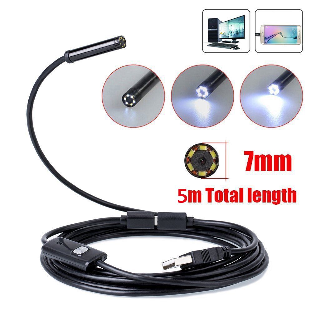 Pijp Inspectie 5M 7Mm Camera Sanitair Water-Proof Usb Afvoer Endoscoop Riool Snake Tube Inspectie Video Camera voor Pc Android
