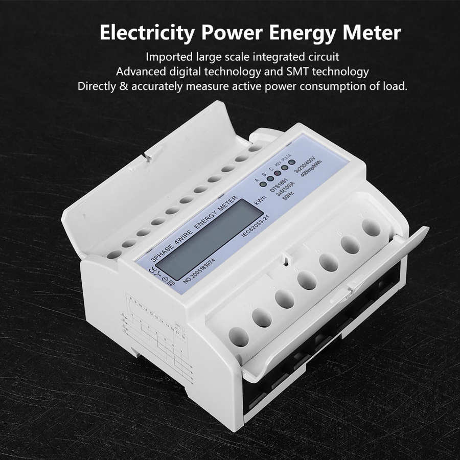 3-Fase 4-Wire 7P Rail Energiemeter Lcd Down-In Down-Out Draagbare Digitale geïntegreerde Schakelingen Power Meter DTS1891