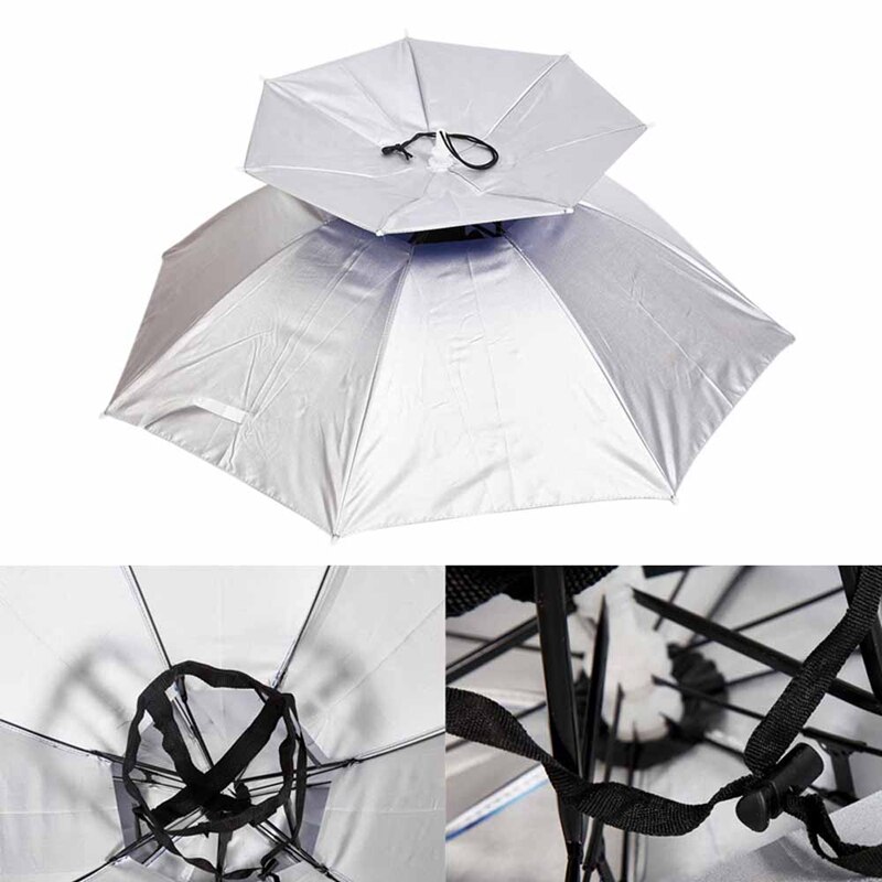 Paraplyhatt Sølv 80cm - Vanntett, Anti-UV, Solbeskyttelse for Fiske og Camping
