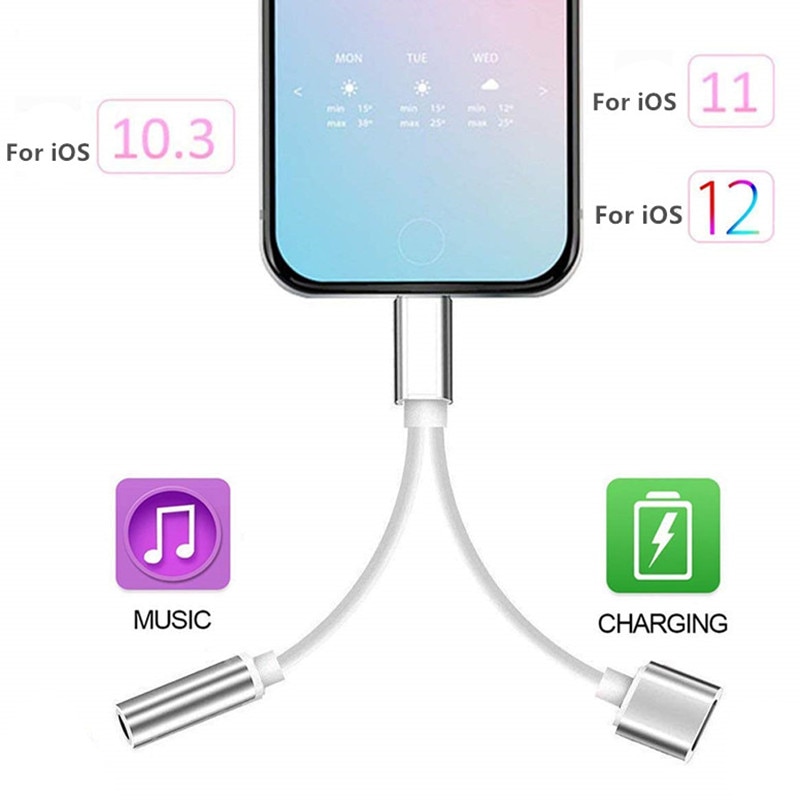 For iPhone Adapter 2 in 1 Adaptador For Apple iPhone 7 8 Plus 11 Pro Max XR XS X to 3.5mm Headphones Splitter cargador y audio