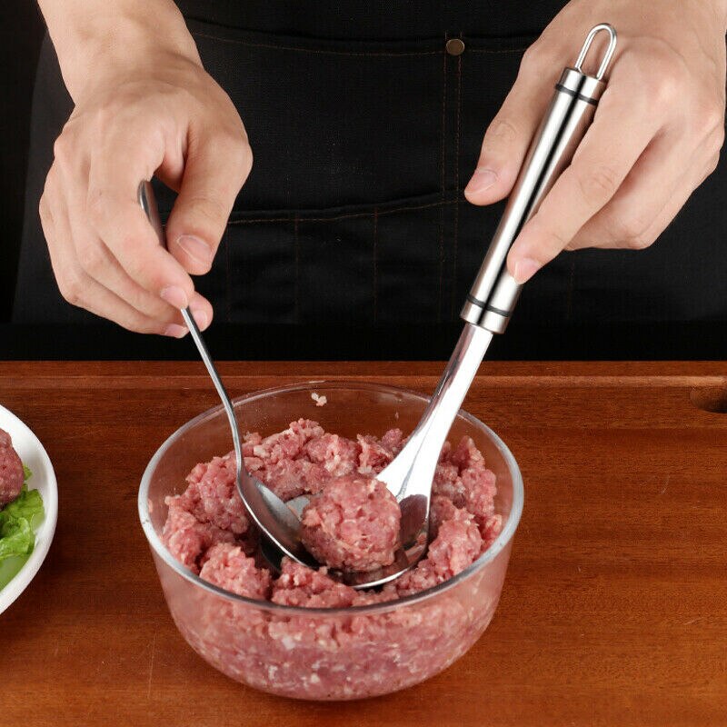 Edelstahl Langen Griff Frikadelle Hersteller Löffel Fleisch Baller bilden Nicht-Stock Kochen Werkzeuge Elliptische Küche Spielereien Zubehör