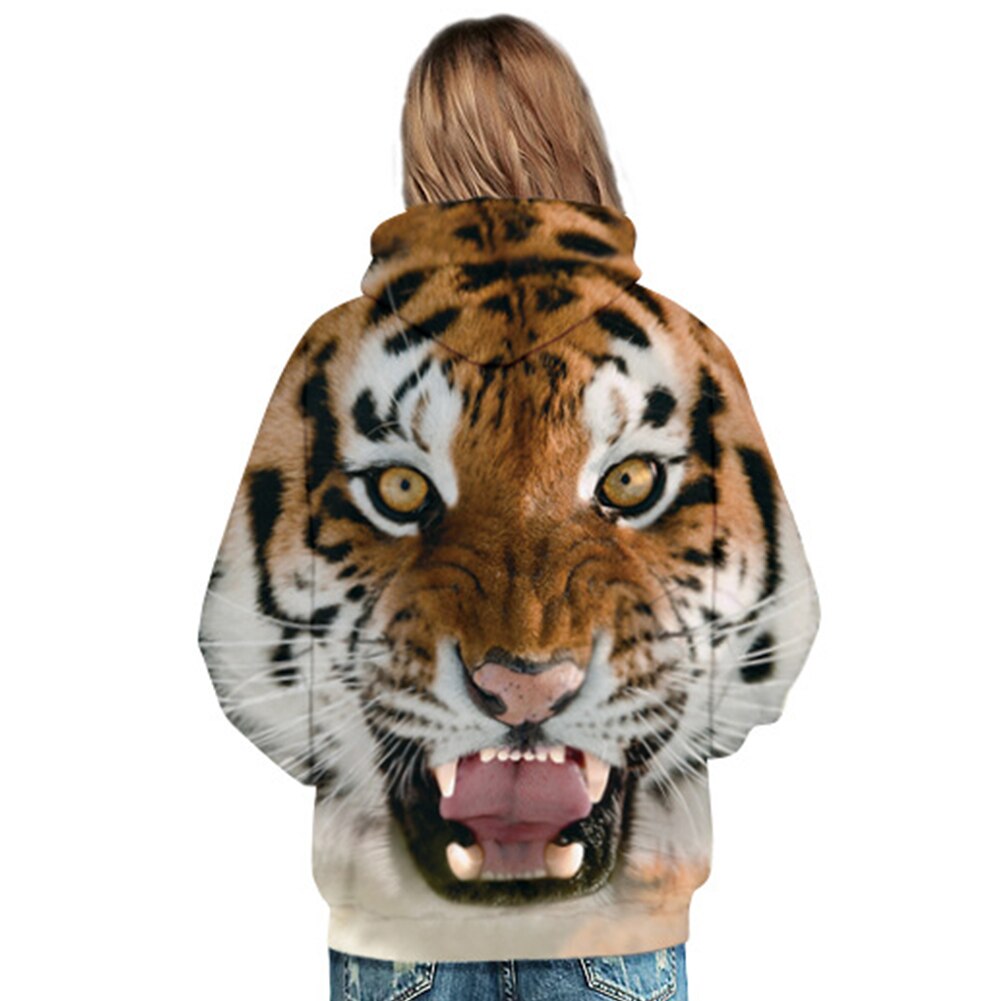 Unisex cool 3d tigertryck vinter hoodie pullover djurmönster sport hoodies