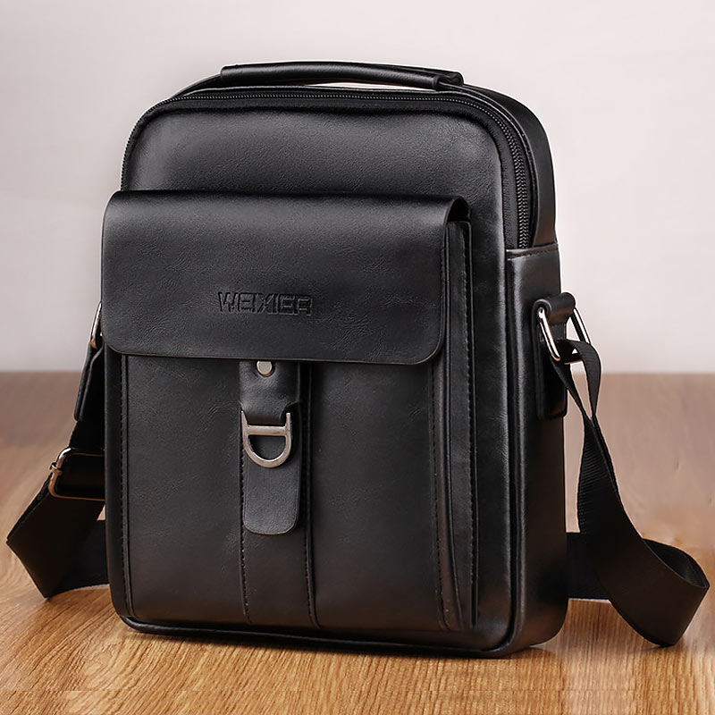 Männer tasche leder messenger tasche männer vintage casual männer schulter taschen zipper mann handtaschen tote tasche männlichen: 8606 Black