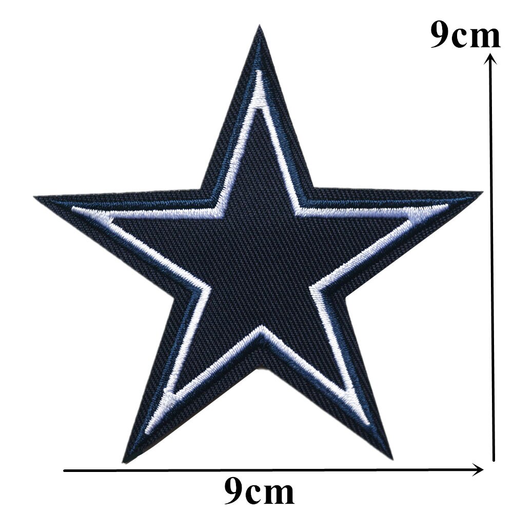 10 stk marineblå stjerner hvide kant broderede lapper sy jern på emblemer 9cm til kjole tøj diy applikationer håndværk dekoration