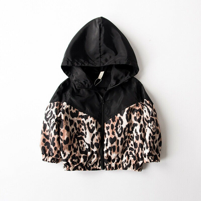 Frühling Herbst Kleidung Kleinkind freundlicher Baby Mäntel Jungen Mädchen Langarm Herbst Leopard Patchwork Mit Kapuze Jacken Reißverschluss Outfit