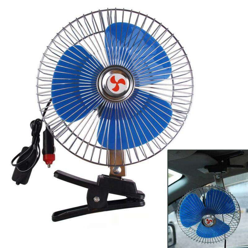 8 Inch 12V Cooling Fan Car Vehicle Dashboard Portable Clip-On Oscillating 25W Full Safety Metal Guard