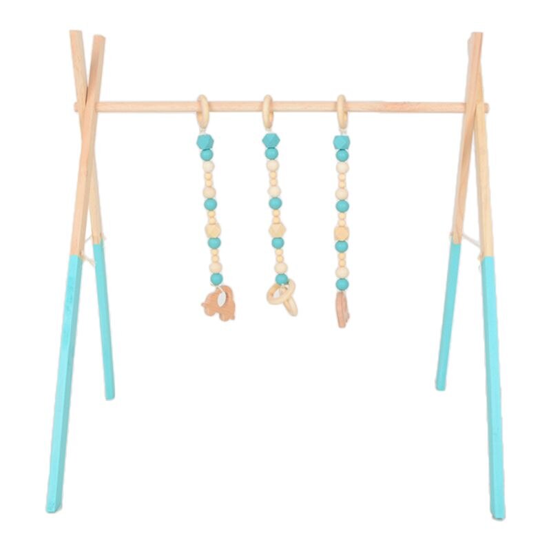 1Set Nordic Cartoon Baby Speelgoed Houten Gym Fitness Frame Rack Met Opknoping Hanger Bijtringen Peuter Baby Kamer Decor: green