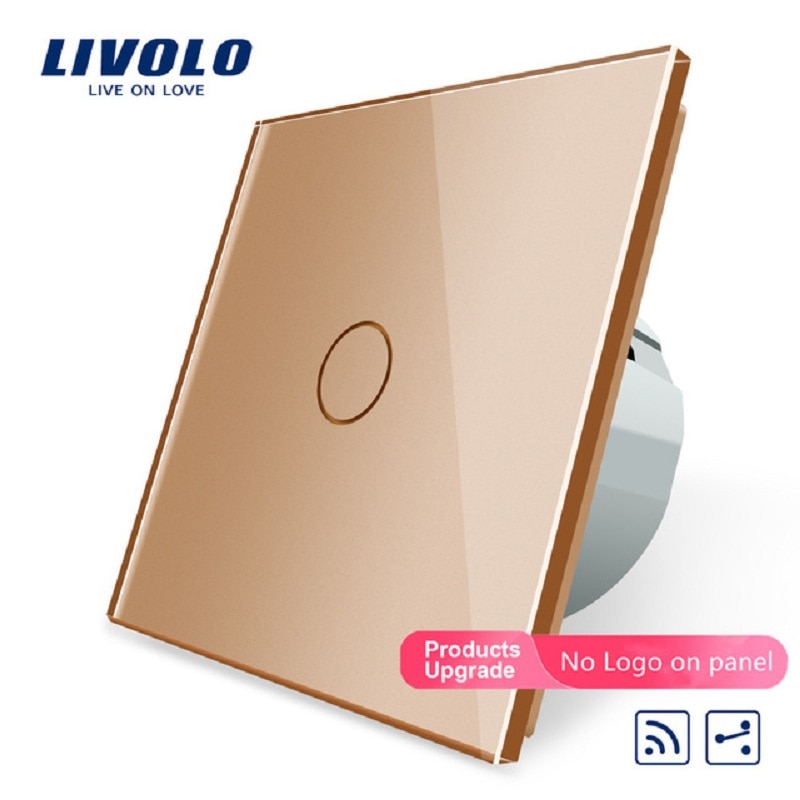 Livolo EU Standard 1 Gang 2 Manier, Remote Schakelaar, draadloze Schakelaar VL-C701SR-13, gouden Kleur Glas, zonder Mini Remote
