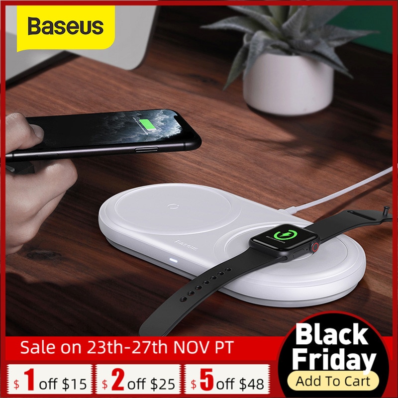 Baseus 2 in 1 senza fili caricabatterie pad per Mela Osservare 5 4 3 10W Multi-angolo di Ricarica Veloce per il iPhone 11 Airpods pro per Samsung S20