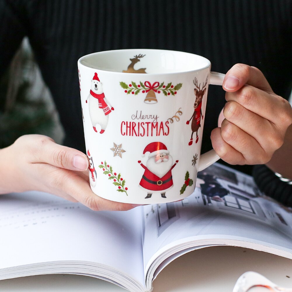 Christmas Coffee Mugs 500ml Large Capacity Christmas Ceramic Milk Tea Cup Drinking Water Bottle