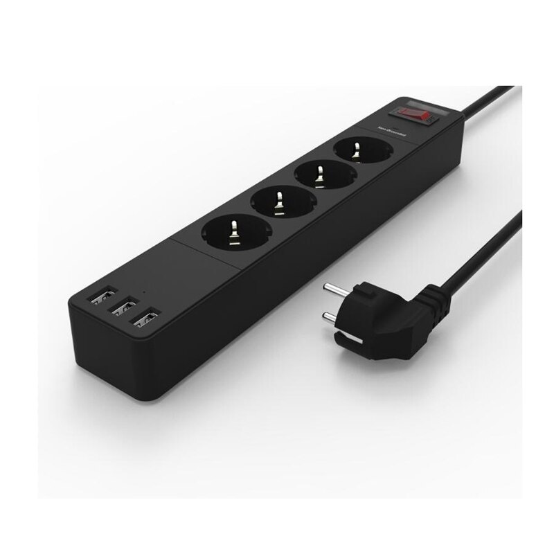 Eu Power Strip Met 4 Outlets 3USB Poorten 1.8M Verlengsnoer Overspanningsbeveiliging Eu Plug Outlets Elektrische Socket