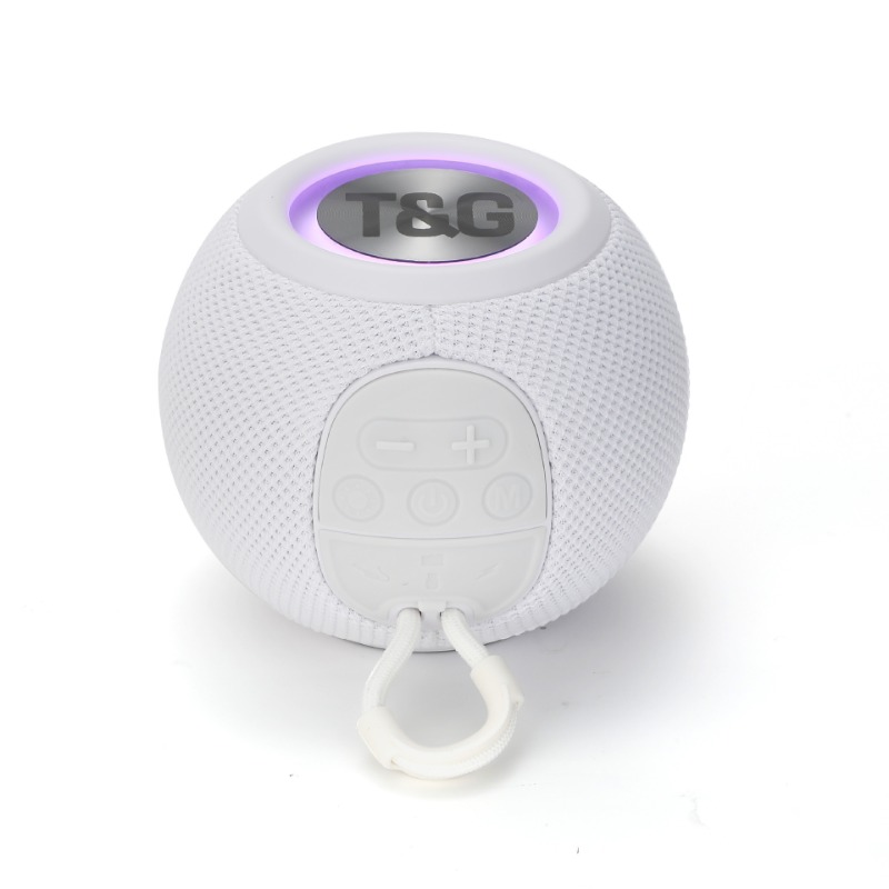 TG337 Bluetooth audio portable round small audio fabric led light wireless subwoofer speaker: WHITE