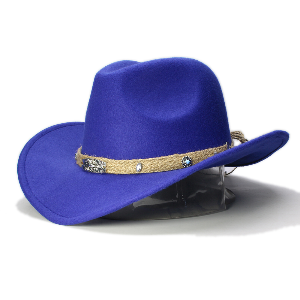 Retro beige skorpion strikket bånd forældre-barn kvinder mænd/kid uld bred skygge cowboy western hat cowgirl bowler kasket  (57cm/54cm): Blå / Børne størrelse 54cm