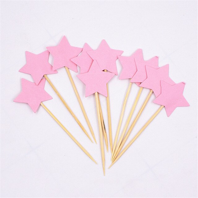 10pcs Mini Star Cupcake Toppers Birthday Cake Topper Cake Decoration Wedding Party Decorations Cake Flags Party Supplies: Pink 1