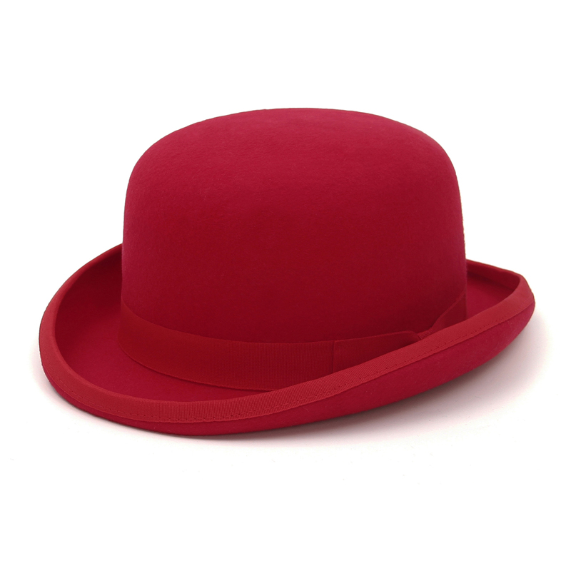 GEMVIE 100% Wool Felt Derby Hat for Men Women Party Formal Fedora Bowler Hat Costume Magician Cap: S / Red