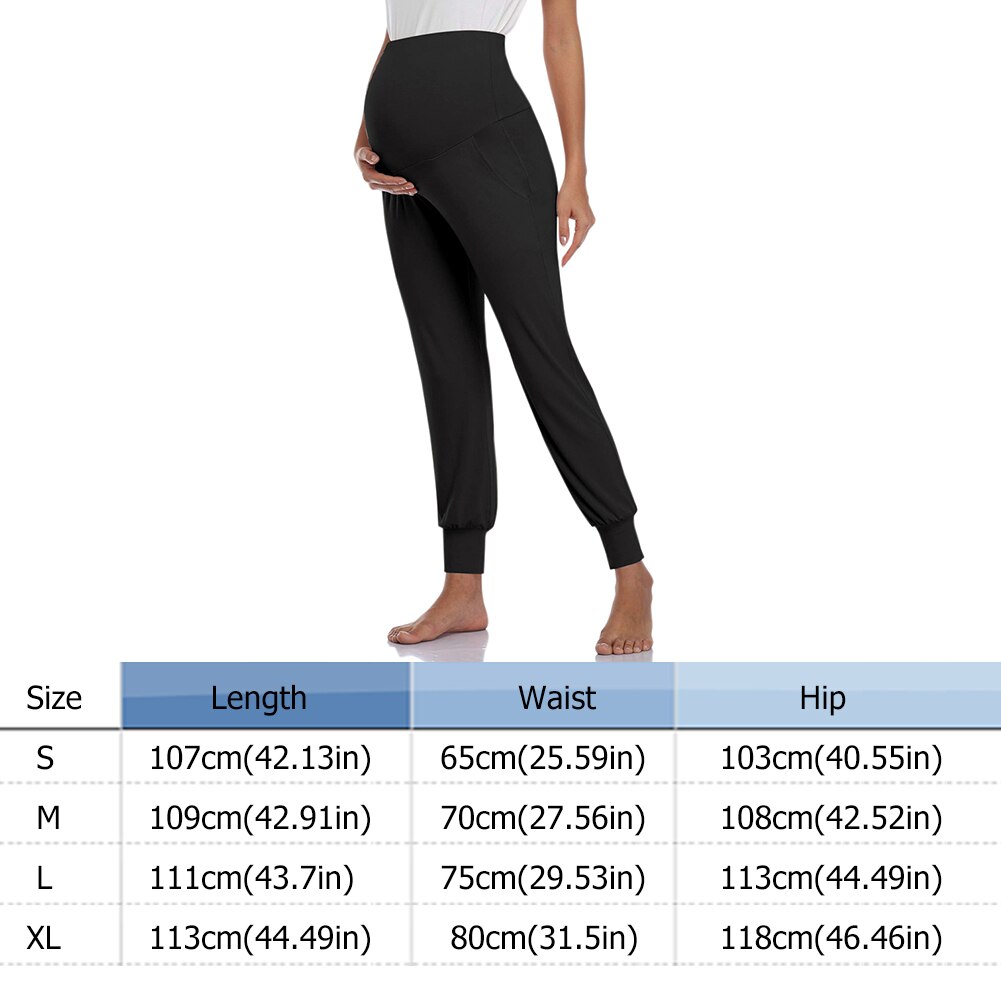 Pregnant Women Maternity Stretchy Pants with Pockets Female Cotton Solid Color High Waist Casual Comfortable Trousers