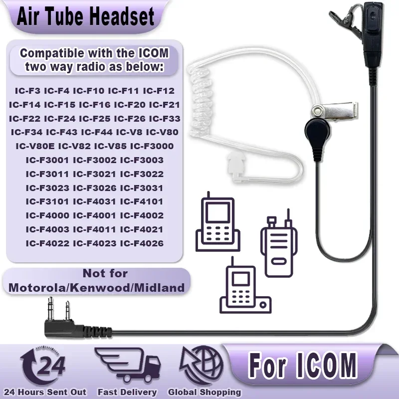 Earpiece for ICOM 2 Way Radio,IC-F24S IC-F14 IC-F11 IC-F21 IC-F4011 IC-F3011 IC-F3013 IC-F3GT Headset with Mic PTT FBI Security
