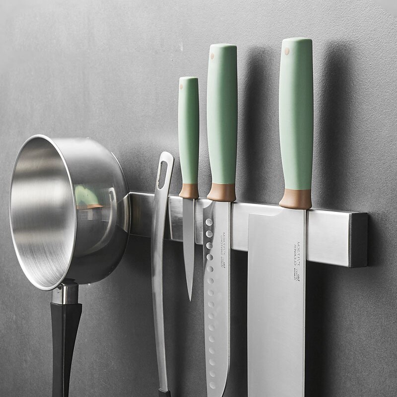 Accesorios de cocina, porta cuchillos de cocina magnéticos negros, organizador de herramientas magnético montado en la pared, soporte para cepillo, estante para herramientas de níquel